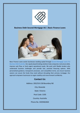 Business Debt Second Mortgage AU  Basic Finance Loans