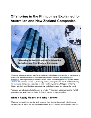 Offshoring in the Philippines Explained for Australian and New Zealand Companies