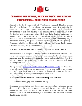 Creating the Future, Brick by Brick The Role of Professional Brickwork Contractors