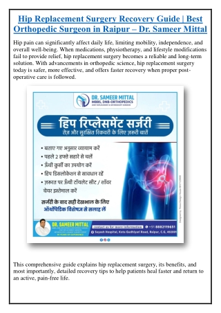 PPT - Hip Replacement Surgery Recovery Guide | Best Orthopedic Surgeon ...