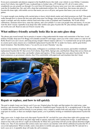 Auto Glass Shop near Fort Bragg NC: Military-Friendly Quotes