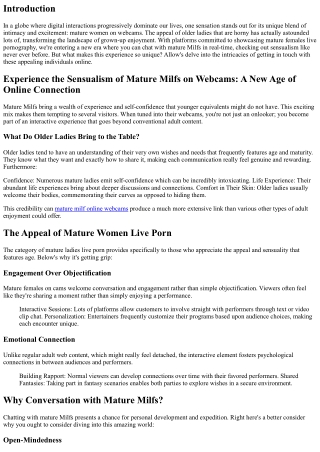 Experience the Sensualism of Mature Milfs on Webcams: A New Age of Online Connec