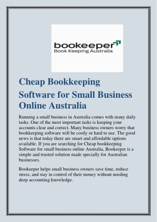 Online Bookkeeping Software for small business Australia.