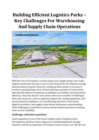 Building Efficient Logistics Parks – Key Challenges For Warehousing And Supply Chain Operations