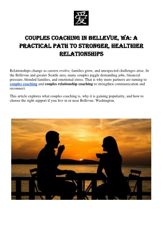 Couples Coaching in Bellevue, WA A Practical Path to Stronger, Healthier Relationships