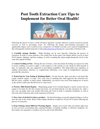 Post Tooth Extraction Care Tips to Implement for Better Oral Health!
