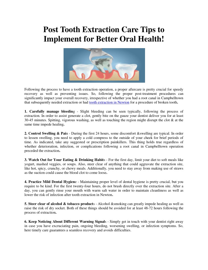 PPT - Post Tooth Extraction Care Tips to Implement for Better Oral ...