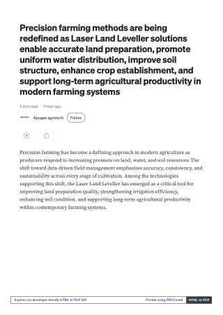Efficient water management improves. Laser Land Leveller contribution