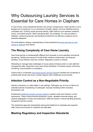 Why Outsourcing Laundry Services Is Essential for Care Homes in Clapham