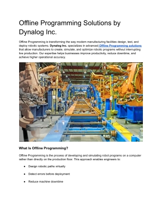 Offline Programming Solutions by Dynalog Inc