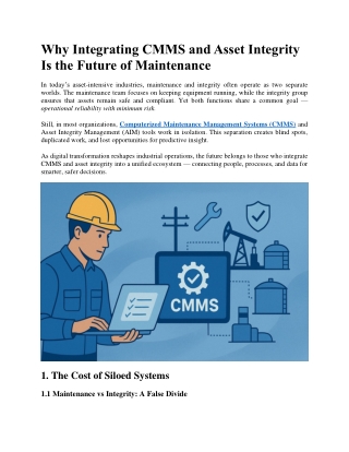 Why Integrating CMMS and Asset Integrity Is the Future of Maintenance