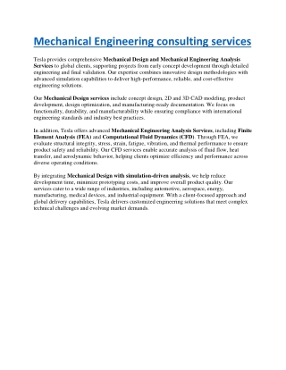 Mechanical Engineering consulting services