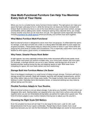 How Multi-Functional Furniture Can Help You Maximize Every Inch of Your Home