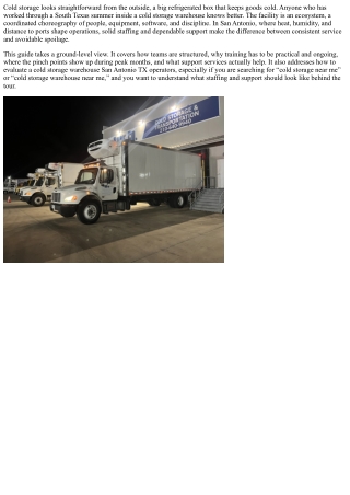 Cold Storage Warehouse San Antonio TX: Staffing and Support