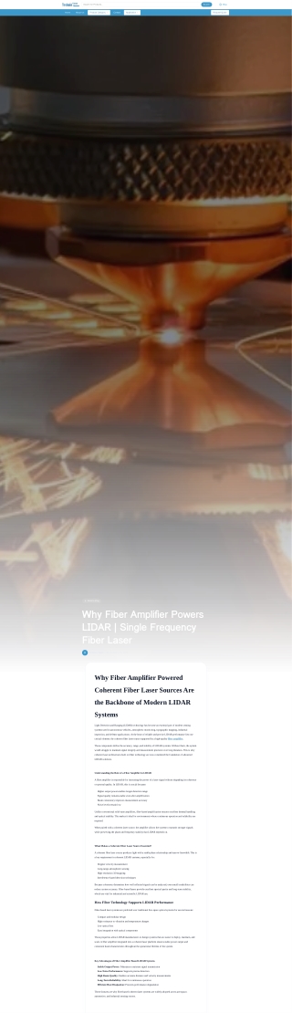 Why Fiber Amplifier Powers LIDAR | Single Frequency Fiber Laser