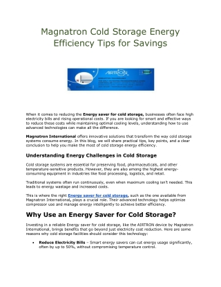 Magnatron Cold Storage Energy Efficiency Tips for Savings