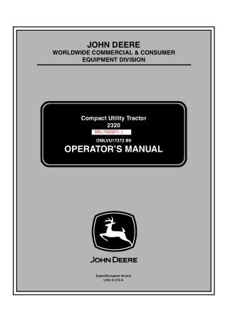 John Deere 2320 Compact Utility Tractor Operator’s Manual Instant Download (PIN.102001-) (Publication No.OMLVU17373)