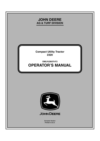 John Deere 2320 Compact Utility Tractor Operator’s Manual Instant Download (PIN102001- ) (Publication No.OMLVU26079)