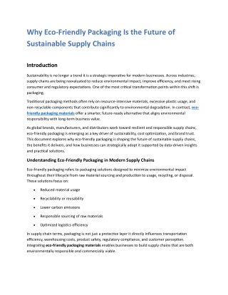 Why Eco-Friendly Packaging Is the Future of Sustainable Supply Chains