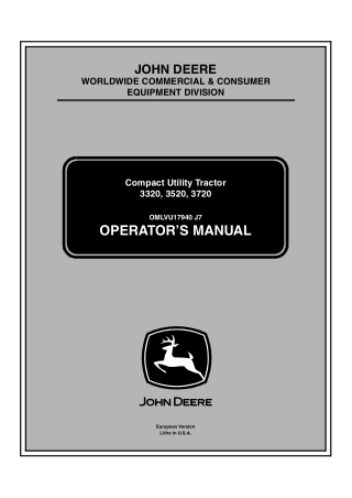 John Deere 3320 3520 3720 Compact Utility Tractor Operator’s Manual Instant Download (PIN3320-100001- PIN3520-100001- PI