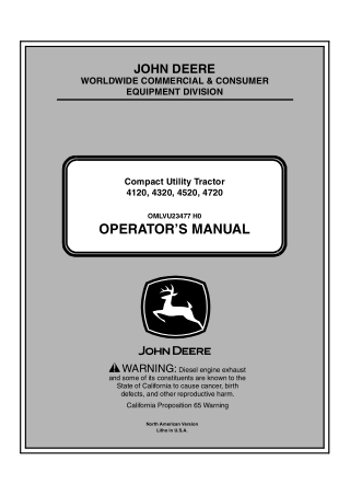 John Deere 4120 4320 4520 4720 Compact Utility Tractors Operator’s Manual Instant Download (PIN810001- 840001- ) (Public