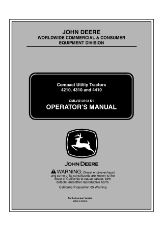 John Deere 4210 4310 and 4410 Compcat Utility Tractors Operator’s Manual Instant Download (4210 PIN. 120001- 4310 PIN. 1