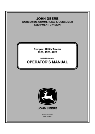 John Deere 4320 4520 4720 Compact Utility Tractors Operator’s Manual Instant Download (PIN810481- 840001- ) (Publication