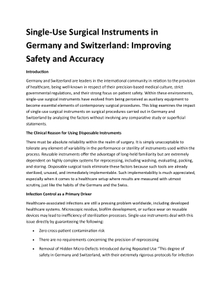 Single-Use Surgical Instruments in Germany and Switzerland: Improving Safety and