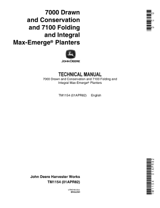 John Deere 7000 Drawn and Conservation and 7100 Folding and Intergral Max-Emerge Planters Service Repair Manual Instant