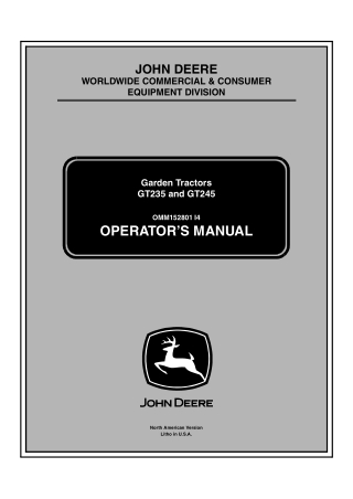 John Deere GT235 and GT245 Garden Tractors Operator’s Manual Instant Download (PIN110001-) (Publication No.152801)