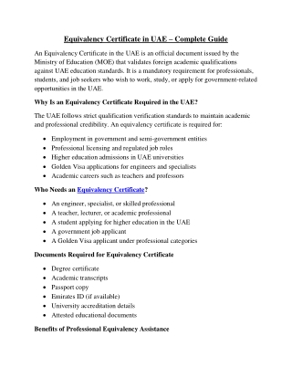 Equivalency Certificate in UAE for Golden Visa, Jobs & Higher Studies