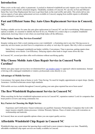 Fast and Efficient Same Day Auto Glass Replacement Services in Concord, NC