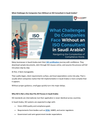 What Challenges Do Companies Face Without an ISO Consultant in Saudi Arabia