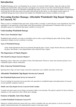 Preventing Further Damage: Affordable Windshield Chip Repair Options in Concord,