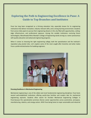 Exploring the Path to Engineering Excellence in Pune: A Guide to Top Branches an