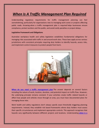 When Is A Traffic Management Plan Required