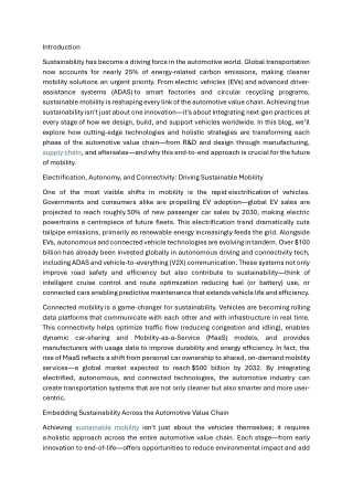 Sustainable mobility engineering