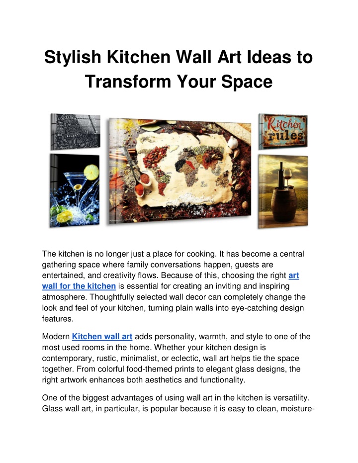 PPT - Stylish Kitchen Wall Art Ideas to Transform Your Space PowerPoint ...