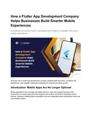 How a Flutter App Development Company Helps Businesses Build Smarter Mobile Experiences