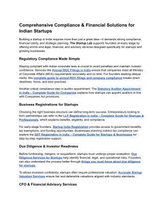 Comprehensive Compliance & Financial Solutions for Indian Startups