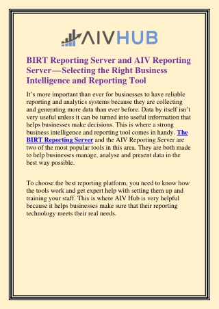 BIRT Reporting Server and AIV Reporting Server  Selecting the Right Business Intelligence