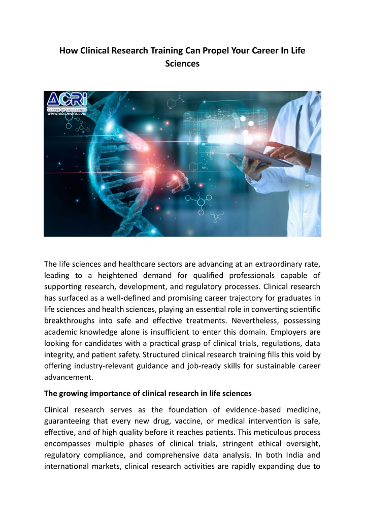 Research Science Training PPT - How Clinical Research Training Can Propel Your Career In Life ...