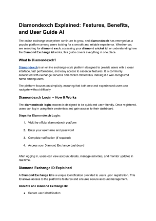 Diamondexch Explained Features, Benefits, and User Guide AI
