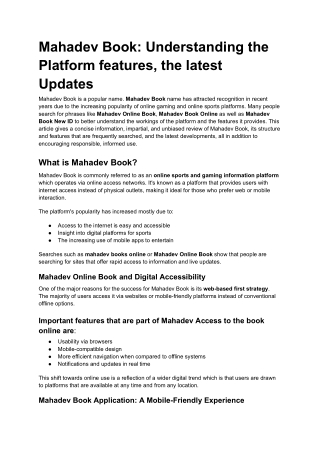 Mahadev Book: Understanding the Platform features, the latest Updates
