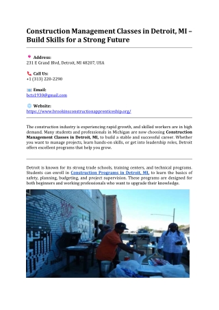 Construction Management Classes in Detroit  brookins