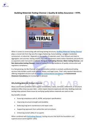 Building Materials Testing Chennai Quality & Safety Assurance  FITPL