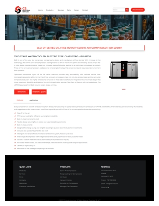 Elgi OF Series Oil Free Rotary Screw Air Compressor (60-500hp)