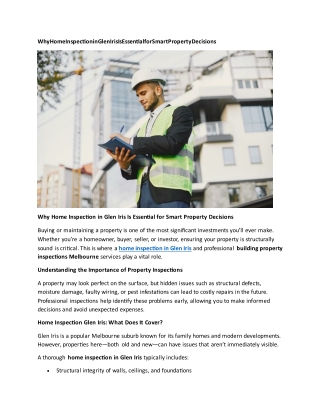 Why Home Inspection in Glen Iris Is Essential for Smart Property Decisions