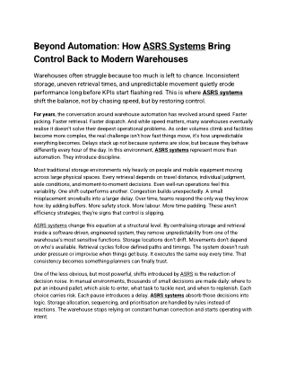 Beyond Automation How ASRS Systems Bring Control Back to Modern Warehouses