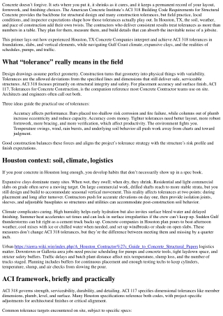 ACI 318 Tolerances and Construction Practices: Houston Concrete Companies’ Prime